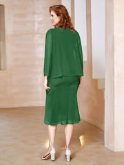 Robe Fourreau à Col en Scoop Longueur de Mollet en Mousseline Emeraude