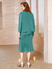 Robe Fourreau à Col en Scoop Longueur de Mollet en Mousseline Jade Grande Taille