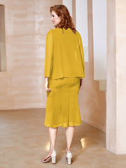 Robe Fourreau à Col en Scoop Longueur de Mollet en Mousseline Souci Grande Taille