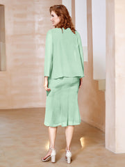 Robe Fourreau à Col en Scoop Longueur de Mollet en Mousseline Vert Menthe
