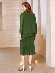 Robe Fourreau à Col en Scoop Longueur de Mollet en Mousseline Mousse Grande Taille