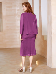 Robe Fourreau à Col en Scoop Longueur de Mollet en Mousseline Orchidee