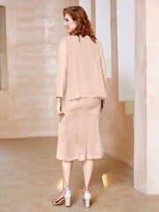 Robe Fourreau à Col en Scoop Longueur de Mollet en Mousseline Rose Perle