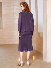 Robe Fourreau à Col en Scoop Longueur de Mollet en Mousseline Plum Grande Taille