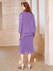 Robe Fourreau à Col en Scoop Longueur de Mollet en Mousseline Tahiti