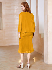 Robe Fourreau à Col en Scoop Longueur de Mollet en Mousseline Mandarine Grande Taille