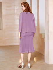 Robe Fourreau à Col en Scoop Longueur de Mollet en Mousseline Glycine
