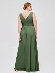 Col En V Longueur Au Sol Mousseline Robes Olive Verte Grande Taille