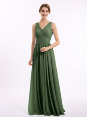 Col En V Longueur Au Sol Mousseline Robes Olive Verte