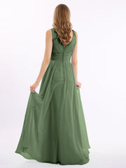 Col En V Longueur Au Sol Mousseline Robes Olive Verte