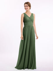 Col En V Longueur Au Sol Mousseline Robes Olive Verte