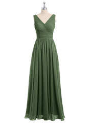 Col En V Longueur Au Sol Mousseline Robes Olive Verte