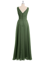 Col En V Longueur Au Sol Mousseline Robes Olive Verte