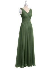 Col En V Longueur Au Sol Mousseline Robes Olive Verte