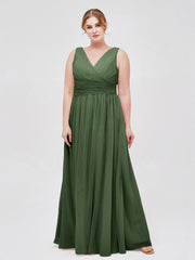 Col En V Longueur Au Sol Mousseline Robes Olive Verte Grande Taille