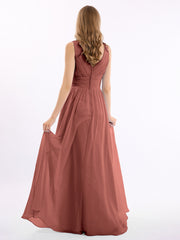 Col En V Longueur Au Sol Mousseline Robes terracotta