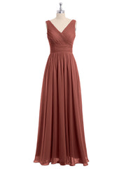Col En V Longueur Au Sol Mousseline Robes terracotta