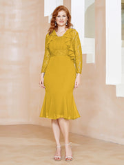 Robe Fourreau en Mousseline Longueur de Mollet à Col en Scoop avec Dentelle Souci