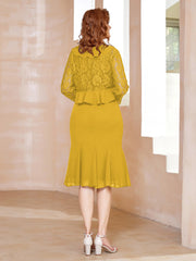 Robe Fourreau en Mousseline Longueur de Mollet à Col en Scoop avec Dentelle Souci