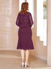 Robe Fourreau en Mousseline Longueur de Mollet à Col en Scoop avec Dentelle Mûre