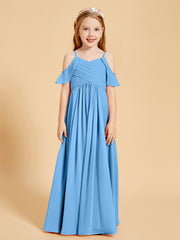 Robes de Demoiselle d'Honneur Junior à Hors de l'Épaule Bleu