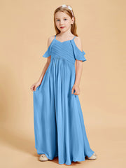 Robes de Demoiselle d'Honneur Junior à Hors de l'Épaule Bleu