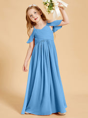 Robes de Demoiselle d'Honneur Junior à Hors de l'Épaule Bleu
