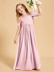 Robes de Demoiselle d'Honneur Junior à Hors de l'Épaule Rose Pâle