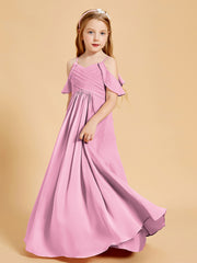 Robes de Demoiselle d'Honneur Junior à Hors de l'Épaule Rose Bonbon