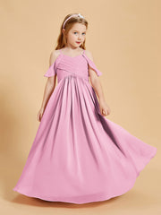 Robes de Demoiselle d'Honneur Junior à Hors de l'Épaule Rose Bonbon