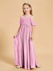 Robes de Demoiselle d'Honneur Junior à Hors de l'Épaule Rose Bonbon