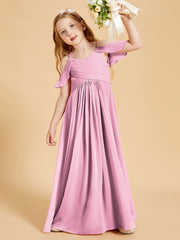 Robes de Demoiselle d'Honneur Junior à Hors de l'Épaule Rose Bonbon