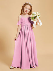 Robes de Demoiselle d'Honneur Junior à Hors de l'Épaule Rose Bonbon