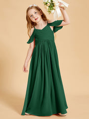 Robes de Demoiselle d'Honneur Junior à Hors de l'Épaule Vert Foncé