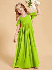 Robes de Demoiselle d'Honneur Junior à Hors de l'Épaule Vert Citron