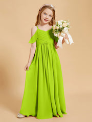 Robes de Demoiselle d'Honneur Junior à Hors de l'Épaule Vert Citron