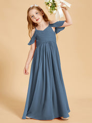 Robes de Demoiselle d'Honneur Junior à Hors de l'Épaule Bleu de Schiste