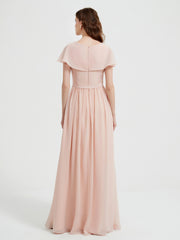 Mancherons Longue Mousseline Robes Avec Fente Rose Perle