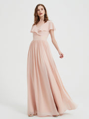 Mancherons Longue Mousseline Robes Avec Fente Rose Perle Grande Taille