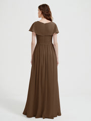 Mancherons Longue Mousseline Robes Avec Fente Brun Grande Taille