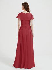 Mancherons Longue Mousseline Robes Avec Fente Bordeaux Grande Taille
