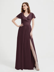 Mancherons Longue Mousseline Robes Avec Fente Cabernet