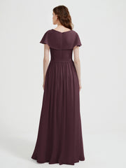 Mancherons Longue Mousseline Robes Avec Fente Cabernet