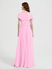 Mancherons Longue Mousseline Robes Avec Fente Rose Bonbon Grande Taille