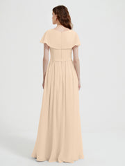 Mancherons Longue Mousseline Robes Avec Fente Champagne Grande Taille