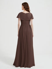 Mancherons Longue Mousseline Robes Avec Fente Chocolat