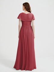 Mancherons Longue Mousseline Robes Avec Fente Cannelle Rose