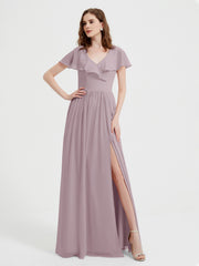 Mancherons Longue Mousseline Robes Avec Fente Dusk Grande Taille