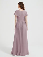Mancherons Longue Mousseline Robes Avec Fente Dusk Grande Taille