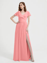 Mancherons Longue Mousseline Robes Avec Fente Flamant Grande Taille